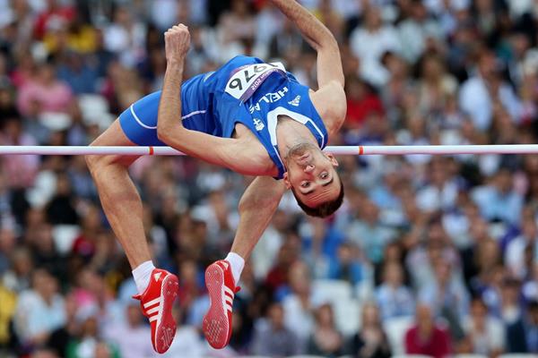 Konstadinos Baniotis of Greece competes in the Men's High Jump qualification during the Women's Marathon on Day 9 of the London 2012 Olympic Games on August 5, 2012 (Getty Images)