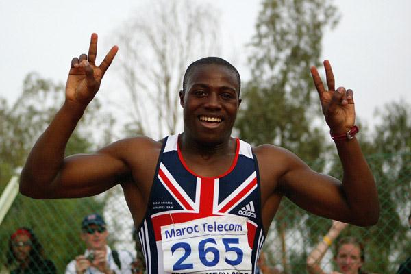 Harry Aikines-Aryeetey of GBR celebrates his gold medal in the Boys' 200m final at the World Youth Championships (Getty Images)