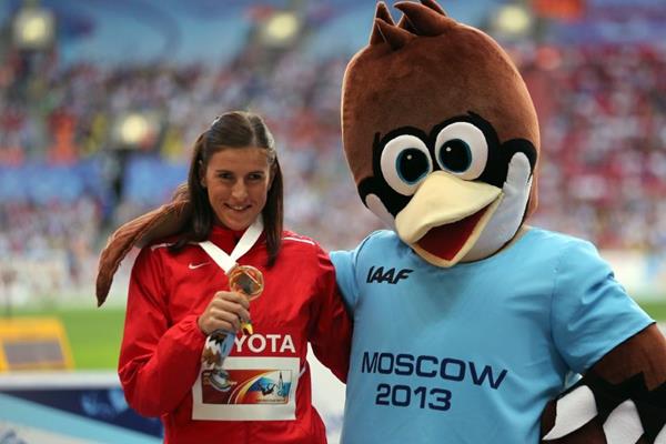 Zuzana Hejnova in the womens 400m Hurdles Medal Ceremony at the IAAF World Athletics Championships Moscow 2013  (Getty Images)