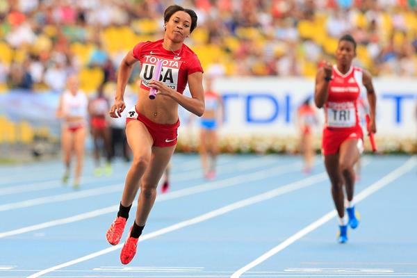 Octavious Freeman in the womens 4x100m Relay at the IAAF World Championships Moscow 2013 (Getty Images)