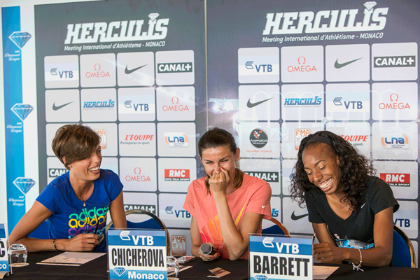High jumpers Blanka Vlasic, Anna Chicherova and Brigetta Barrett at the Monaco Diamond League press conference (Philippe Fitte)