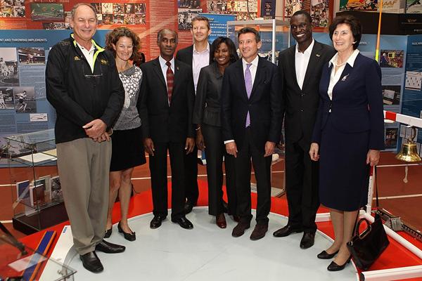 Alberto Juantorena, Sonia O'Sullivan, Don Quarrie, Steve Cram, Pauline Davis-Thompson, Sebastian Coe, David Rudisha, and Irena Szewinska at the IAAF Centenary Historic Exhibition (Giancarlo Colombo)