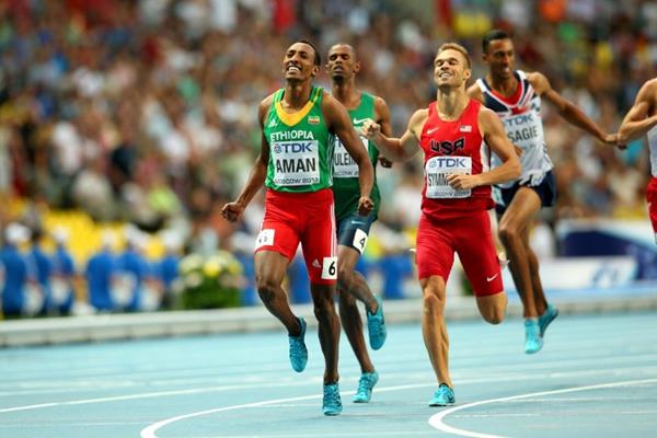 Mohammed Aman and Nick Symmonds in the mens 800m Final at the IAAF World Athletics Championships Moscow 2013 (Getty Images)