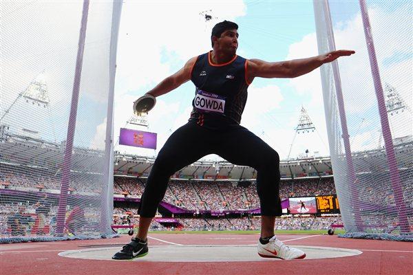 Vikas Gowda of India competes in the Men's Discus Throw qualification on Day 10 of the London 2012 Olympic Games at the Olympic Stadium on August 6, 2012 (Getty Images)