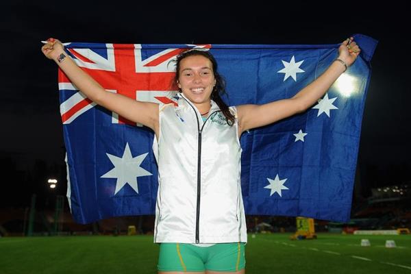 Mackenzie Little in the girls Javelin Throw Final at the IAAF World Youth Championships 2013 (Getty Images)
