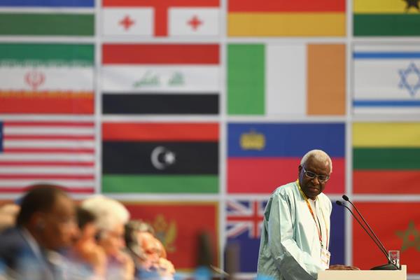 Lamine Diack at the IAAF Congress in Moscow (Getty Images)