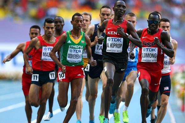 Action shot Asbel Kiprop in the mens 1500m semi-finals at the IAAF World Athletics Championships Moscow 2013 (Getty Images)