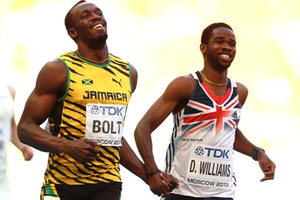 Usain Bolt and Delano Williams in the mens 200m at the IAAF World Athletics Championships Moscow 2013 (Getty Images)