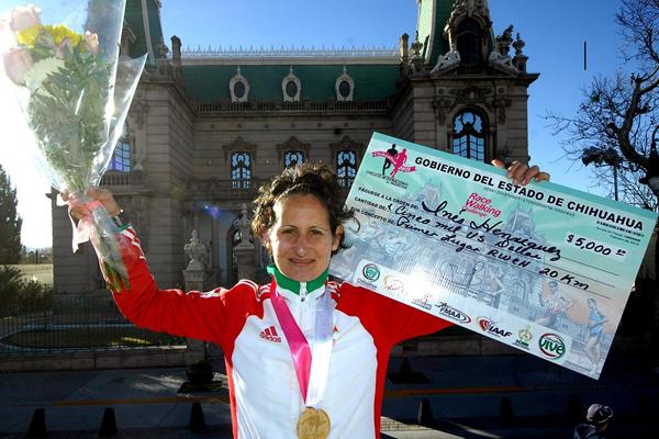 Portugal's Ines Henriques after winning at the 2013 IAAF Race Walking Challenge meeting in Chihuahua, Mexico (organisers)
