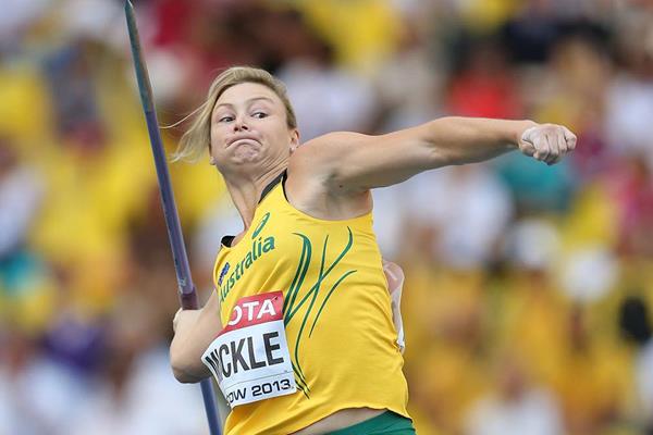 Kimberley Mickle in the womens Javelin Throw Final at the IAAF World Championships Moscow 2013 (Getty Images)