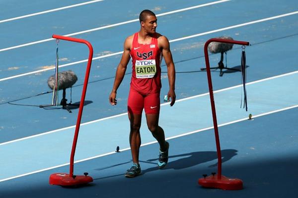 Ashton Eaton in the men's Decathlon Long Jump runway at the IAAF World Athletics Championships Moscow 2013 (Getty Images)