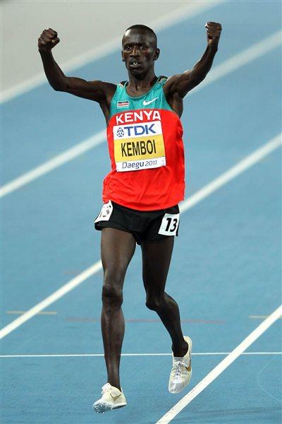 Ezekiel Kemboi of Kenya celebrates claiming gold in the men's 3000 metres steeplechase final during day six  (Getty Images)