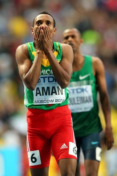 Mohammed Aman after the men's 800m Final at the IAAF World Athletics Championships Moscow 2013 (Getty Images)
