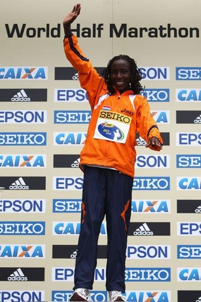 On top of the podium again: Lornah Kiplagat takes World Half Marathon gold (Getty Images)