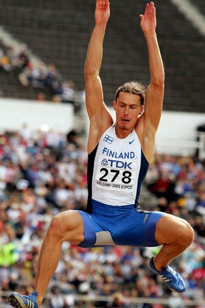 Tommi Evila of Finland sets a national record of 8.18 in the Long Jump qualification round (Getty Images)