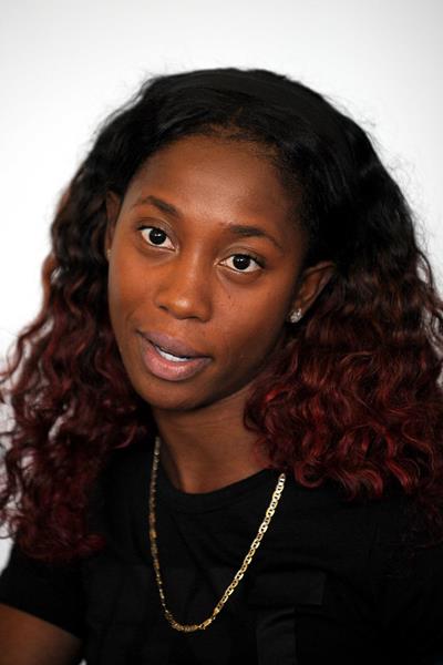 Shelly-Ann Fraser-Pryce at the pre-event press conference for the 2013 IAAF Diamond League meeting in Birmingham (Mark Shearman)