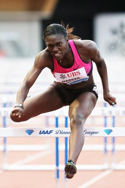 Dawn Harper-Nelson at the 2013 IAAF Diamond League meeting in Lausanne (Gladys von der Laage)