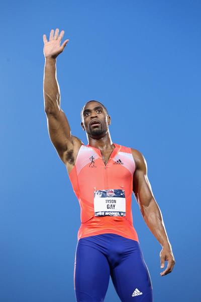 Tyson Gay celebrates his 100m victory at the 2013 US Championships (Getty Images)