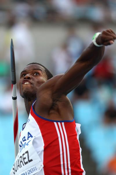 Leonel Suarez in the Decathlon Javelin in Daegu (Getty Images)