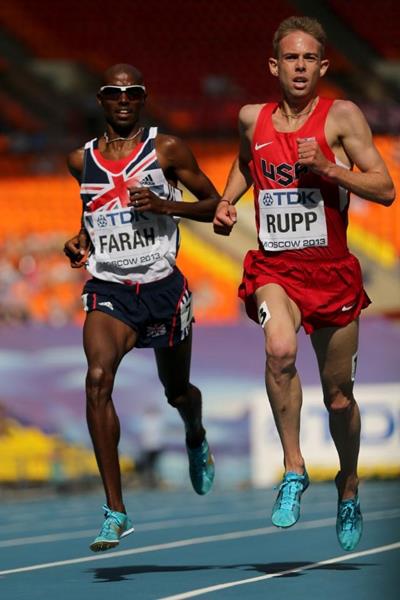 Galen Rupp and Mo Farah in the mens 5000m at the IAAF World Athletics Championships Moscow 2013 (Getty Images)