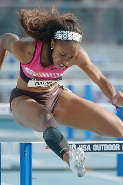 Brianna Rollins speeds to a windy 12.33 at the 2013 US Championships (Kirby Lee)