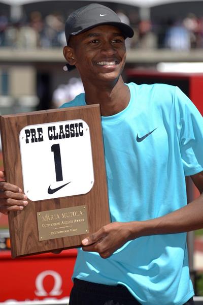 Mutaz Essa Barshim after winning at the 2013 IAAF Diamond League in Eugene (Kirby Lee)