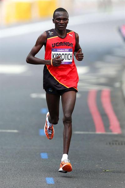 Stephen Kiprotich of Uganda on his way to winning gold in the Men's Marathon of the London 2012 Olympic Games at The Mall on August 12, 2012 (Getty Images)