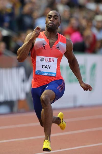 Tyson Gay at the 2013 IAAF Diamond League meeting in Lausanne (Gladys von der Laage)
