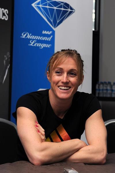 Sally Pearson at the 2013 IAAF Diamond League in Birmingham pre-event press conference (Mark Shearman)