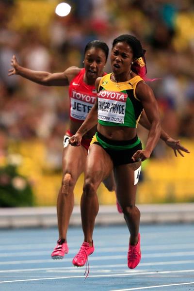 Shelly Ann Fraser Pryce in the womens 100m Finals at the IAAF World Athletics Championships Moscow 2013 (Getty Images)