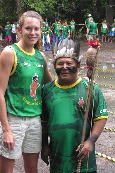 Fabiana Murer with the chief of the Satere tribe in the heart of the Amazon region of Brazil (Nick Davies)