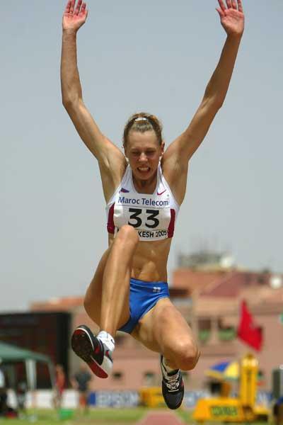 Tatyana Chernova of Russia in action during the Girls' Long Jump in Heptathlon at the World Youth Championships (Getty Images)