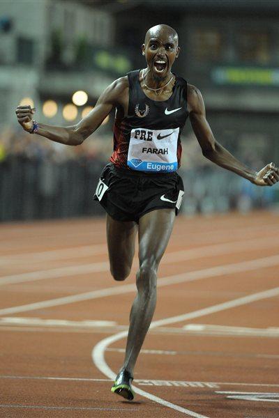 Mo Farah's delight in winning 10,000m in Eugene in European record (Kirby Lee)