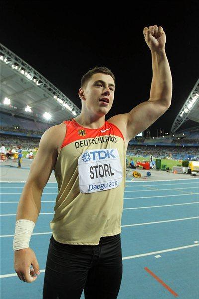 David Storl of Germany celebrates winning the men's shot put final (Getty Images)