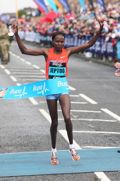 Priscah Jeptoo wins at the 2013 Bupa Great North Run (Mark Shearman)