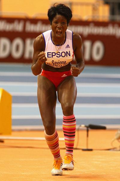 Yargelis Savigne celebrates her triple jump victory (Getty Images)