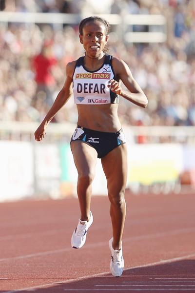 Meseret Defar wins the 5000m at the 2010 Diamond League meeting in Stockholm (Getty Images)