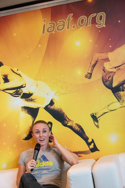 Sally Pearson meets the press in Barcelona (Philippe Fitte)