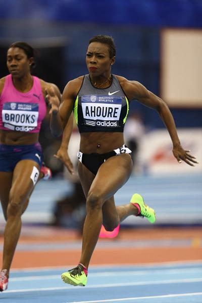 Murielle Ahoure speeds to a 6.99 clocking in the 60m in Birmingham (Getty Images)