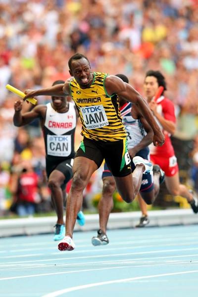 Usain Bolt in the mens 4x100m Relay at the IAAF World Athletics Championships Moscow 2013 (Getty Images)