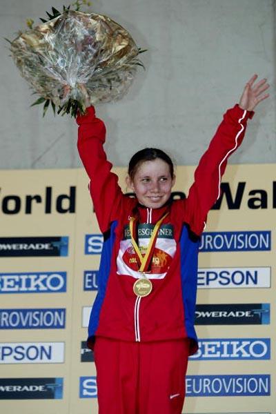 Vera Sokolova (RUS) celebrates winning World Cup Junior race (Getty Images)