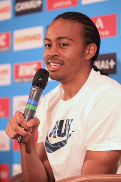 Aries Merritt at the pre-event press conference for the 2013 IAAF Diamond League In Paris (Jean-Pierre Durand)