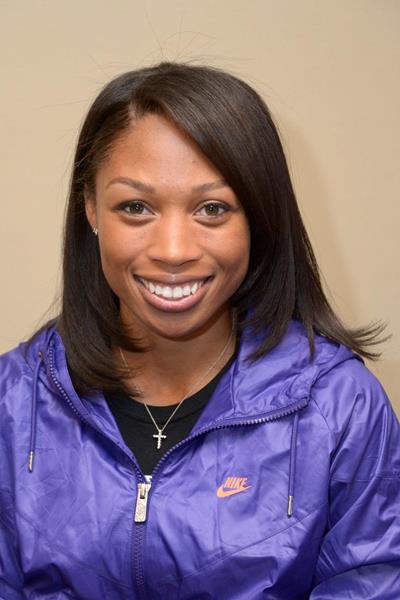 Allyson Felix at the press conference ahead of the 2013 IAAF Diamond League meeting in Eugene (Kirby Lee)
