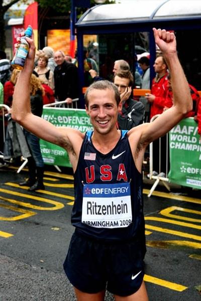 Dathan Ritzenhein secures the bronze medal at the IAAF/EDF Energy World Half Marathon Championships in Birmingham (Getty Images)