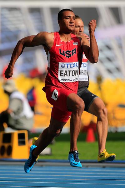 Ashton Eaton in the Decathlon 100m at the 2013 IAAF World Championships in Moscow (Getty Images)
