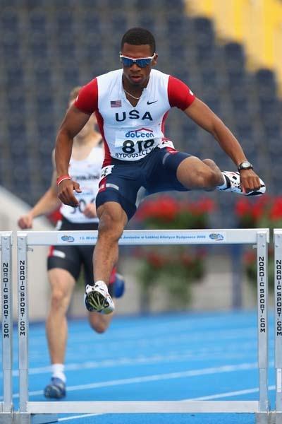 Johnny Dutch of USA in action during the Men's 400m Hurdles heats (Getty Images)