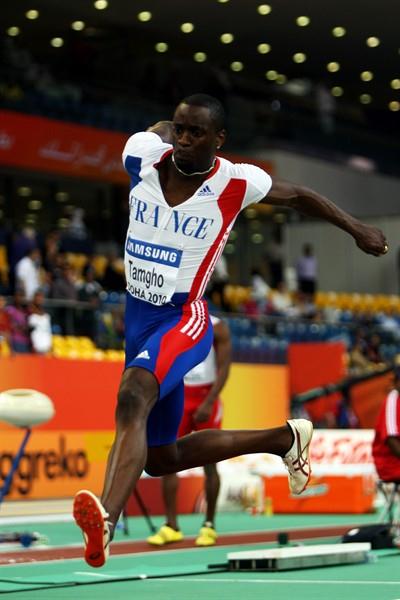 Teddy Tamgho of France on his way to the World Indoor Triple Jump record in Doha (Getty Images)