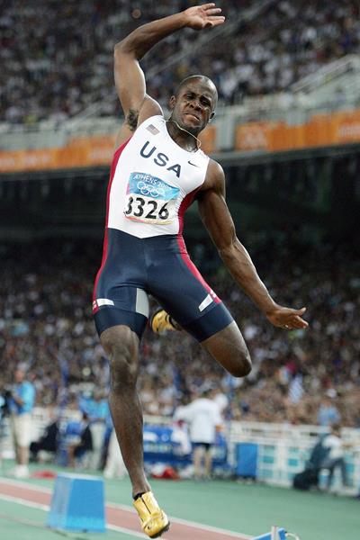 Dwight Phillips of the US jumps to 8.59 to take the men's Long Jump gold (Getty Images)