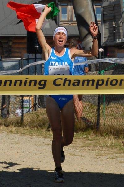 Alice Gaggi winning at the WMRA Mountain Running World Championships (Nancy Hobbs / WMRA)