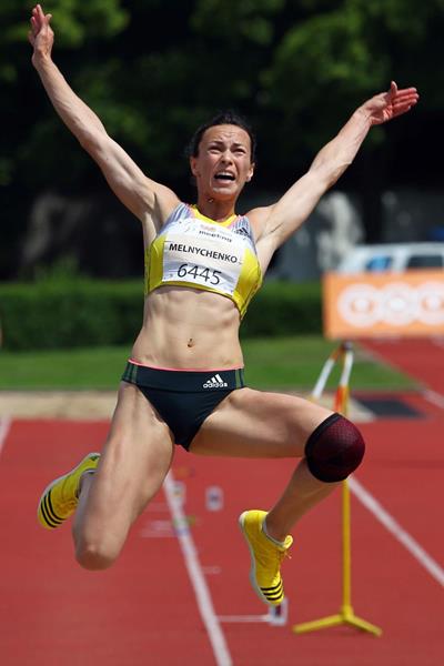 Ukraine's Hanna Melnychenko on her way to winning the Heptathlon in Kladno (Jan Kucharcik)